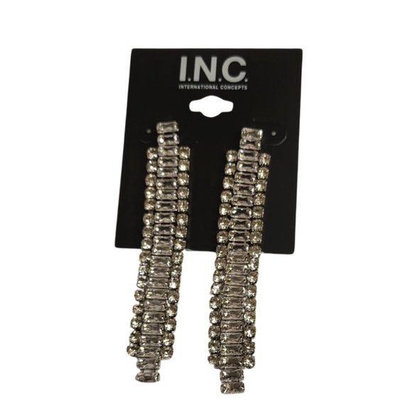 Silver-Tone Crystal Leaf Linear Drop Earrings. Gift with a $ 50+ purchase) - Picture 2 of 3